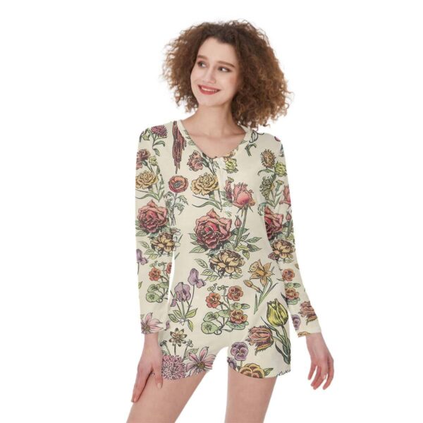 Gearhumans 3D Botanical Vintage Custom One Piece Womens Pajamas GS0107214 One piece women pajamas One piece women pajamas S 