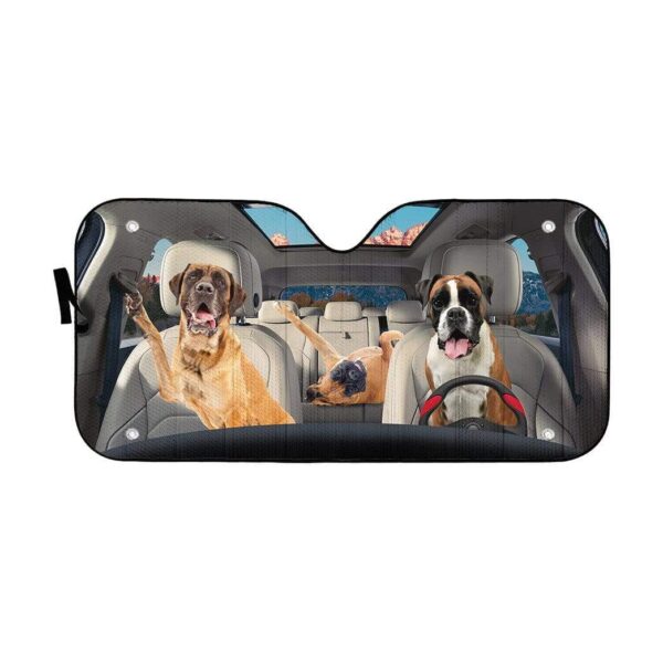 gearhumans 3D Boxer Family Custom Car Auto Sunshade GL23074 Auto Sunshade 57''x27.5'' 