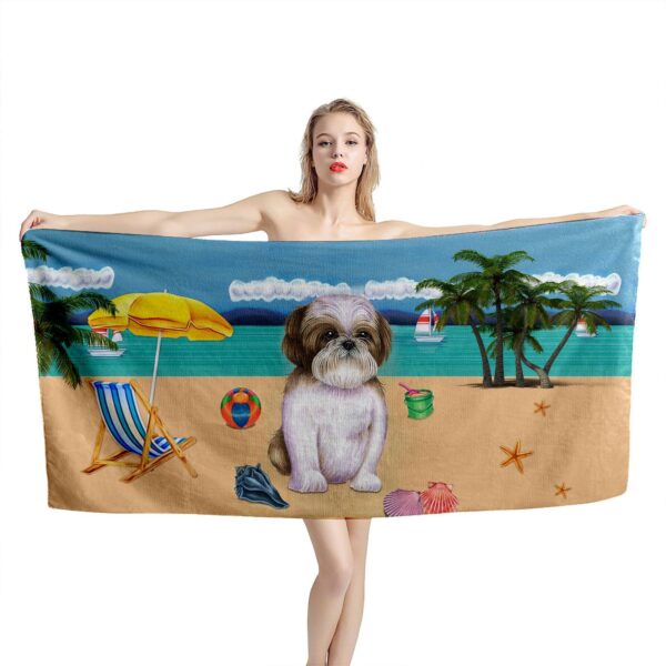 Gearhumans 3D Brown Shih Tzu Dog Custom Beach Towel GW12052135 Towel