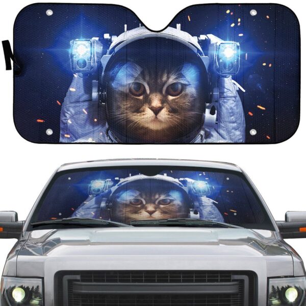 Gearhumans 3D Brown Tabby Cat Astronaut Custom Car Auto Sunshade GO23042119 Auto Sunshade