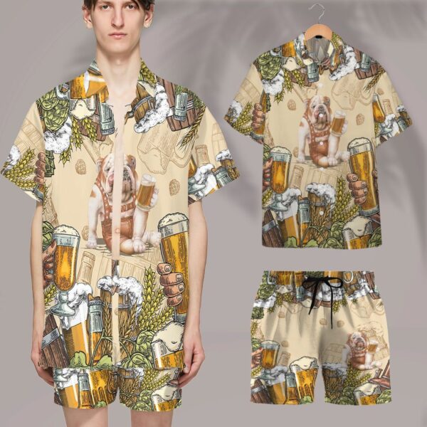 Gearhumans 3D Bulldog and Beer Custom Hawaii Shirt GS07072115 Hawai Shirt