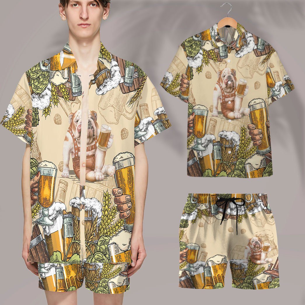 Gearhumans 3D Bulldog and Beer Custom Hawaii Shirt GS07072115 Hawai Shirt