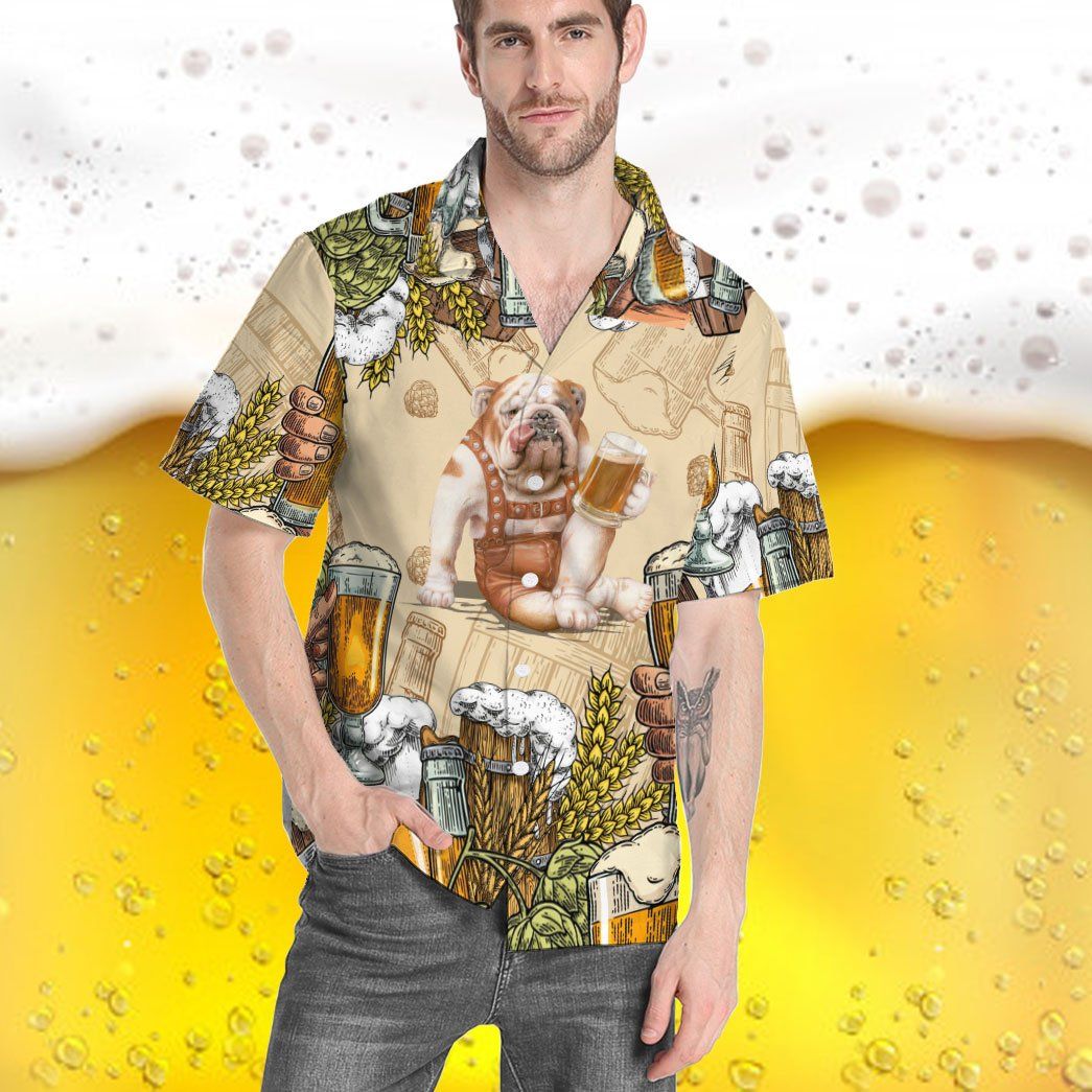 Gearhumans 3D Bulldog and Beer Custom Hawaii Shirt GS07072115 Hawai Shirt