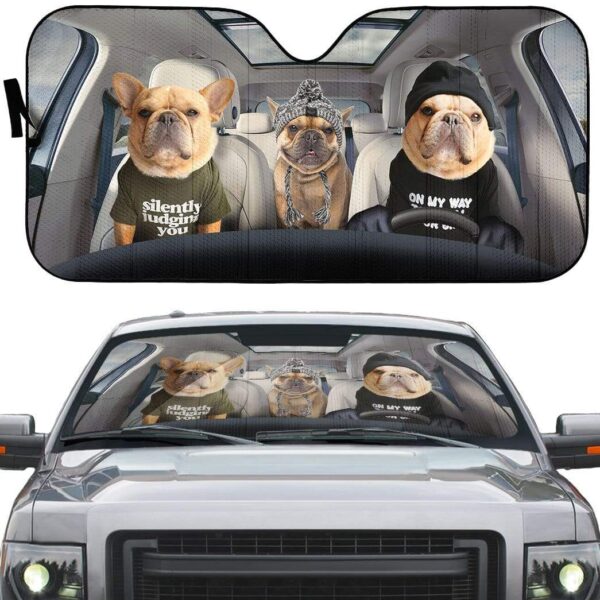 gearhumans 3D Bulldog Family Custom Car Auto Sunshade GW12065 Auto Sunshade 