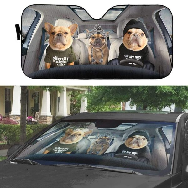 gearhumans 3D Bulldog Family Custom Car Auto Sunshade GW12065 Auto Sunshade 
