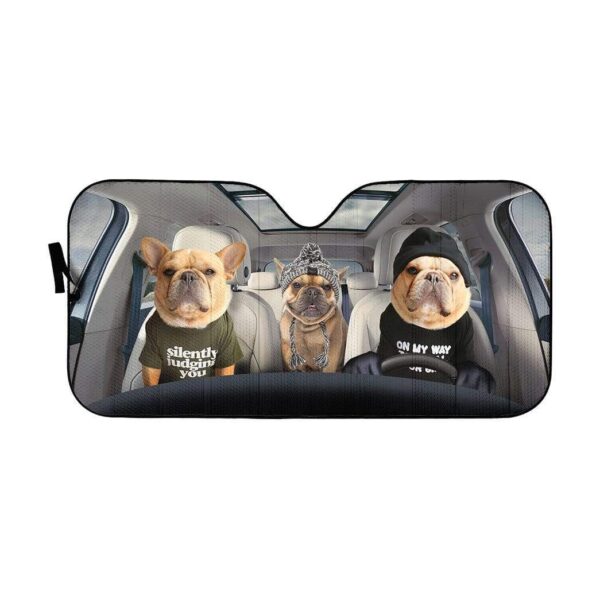 gearhumans 3D Bulldog Family Custom Car Auto Sunshade GW12065 Auto Sunshade 57''x27.5'' 