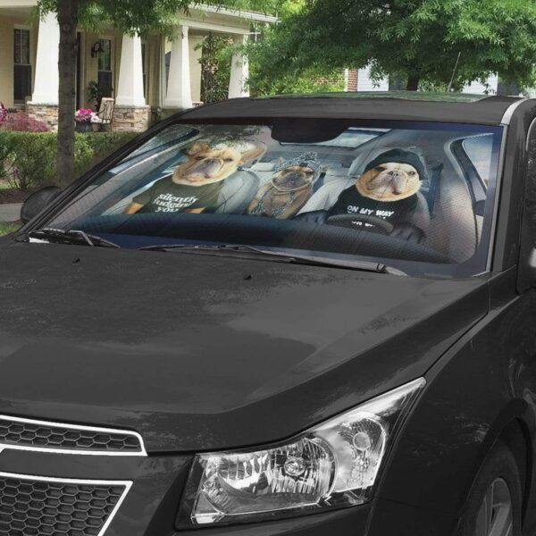 gearhumans 3D Bulldog Family Custom Car Auto Sunshade GW12065 Auto Sunshade
