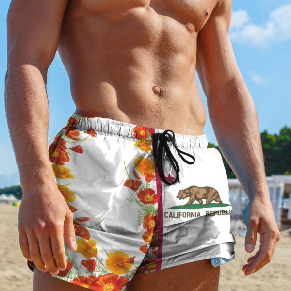 Gearhumans 3D California Flag California Poppy Custom Beach Shorts Swim Trunks GS1205218 Men Shorts