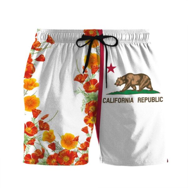 Gearhumans 3D California Flag California Poppy Custom Beach Shorts Swim Trunks GS1205218 Men Shorts Men Shorts S 