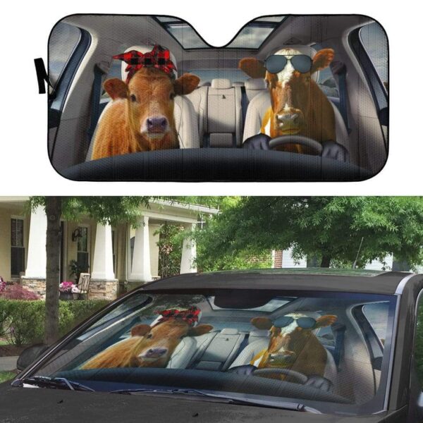 gearhumans 3D Cattle Family Custom Car Auto Sunshade GV07052 Auto Sunshade 
