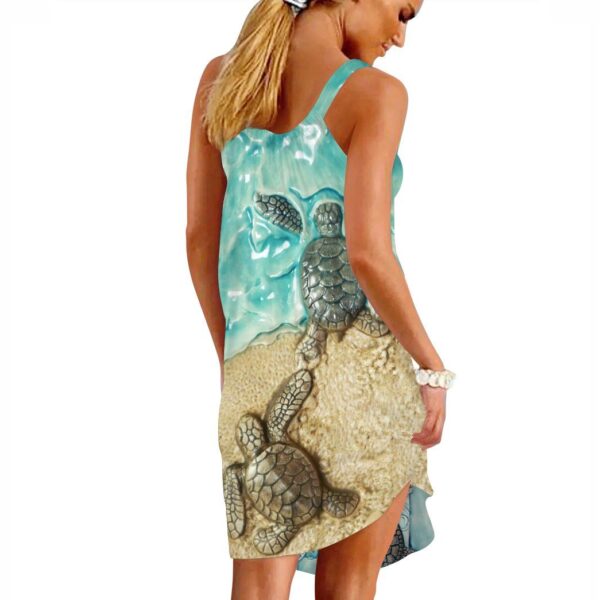 Gearhumans 3D Ceramic Turtle Heading To Sea Custom Sleeveless Beach Dress GS24062131 Beach Dress