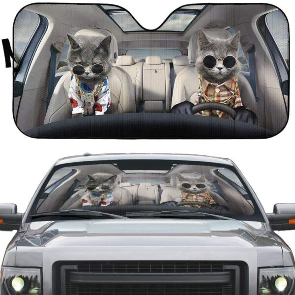 gearhumans 3D Chartreux Cats And Car Custom Car Auto Sunshade GV05064 Auto Sunshade