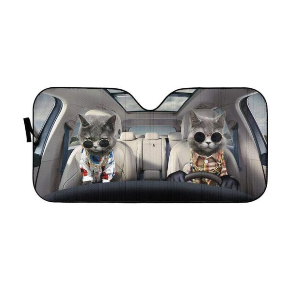 gearhumans 3D Chartreux Cats And Car Custom Car Auto Sunshade GV05064 Auto Sunshade 57''x27.5'' 