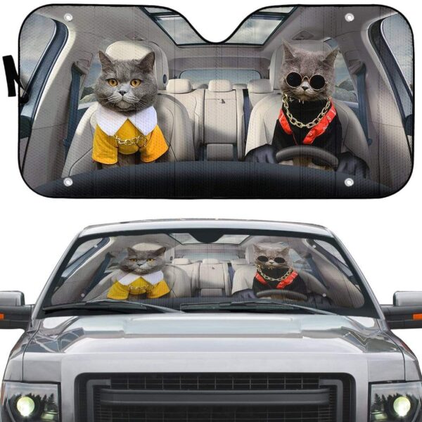gearhumans 3D Chartreux Couple Cats Custom Car Auto Sunshade GV05065 Auto Sunshade