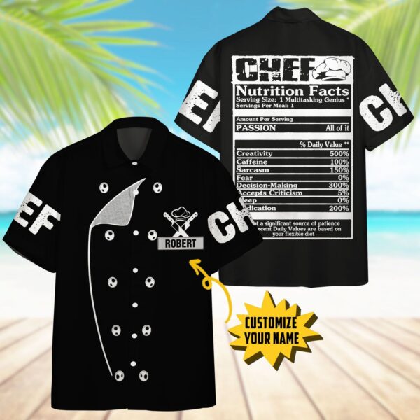 Gearhumans 3D Chef Black Uniform Nutrition Custom Name Hawaii Shirt ZB22039 Hawai Shirt
