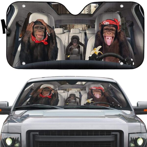 gearhumans 3D Chimpanzee Family Custom Car Auto Sunshade GS23064 Auto Sunshade
