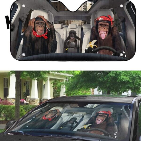 gearhumans 3D Chimpanzee Family Custom Car Auto Sunshade GS23064 Auto Sunshade 