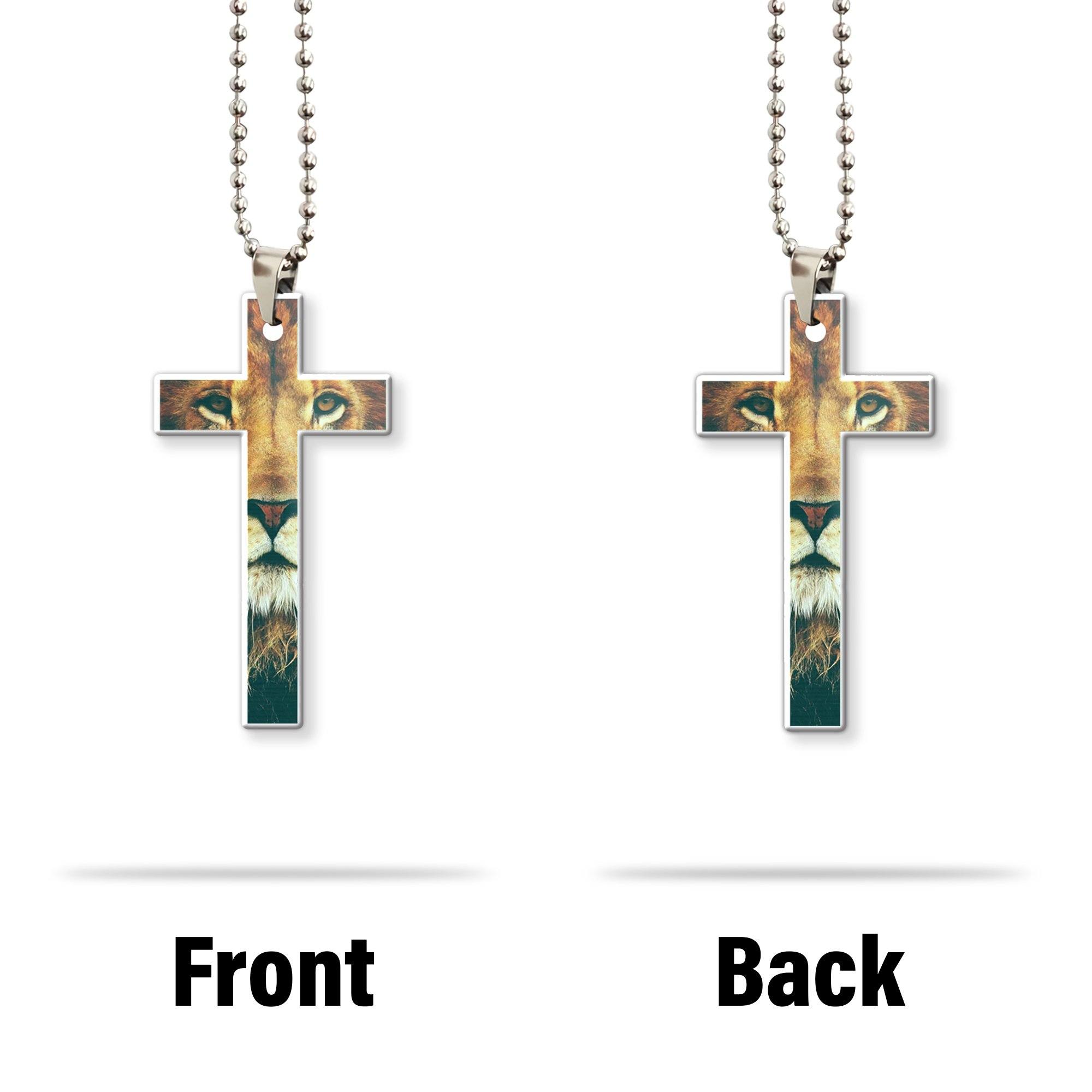 Gearhumans 3D Christian Cross With Lion Custom Car Hanging GO25052119 Car Hanging