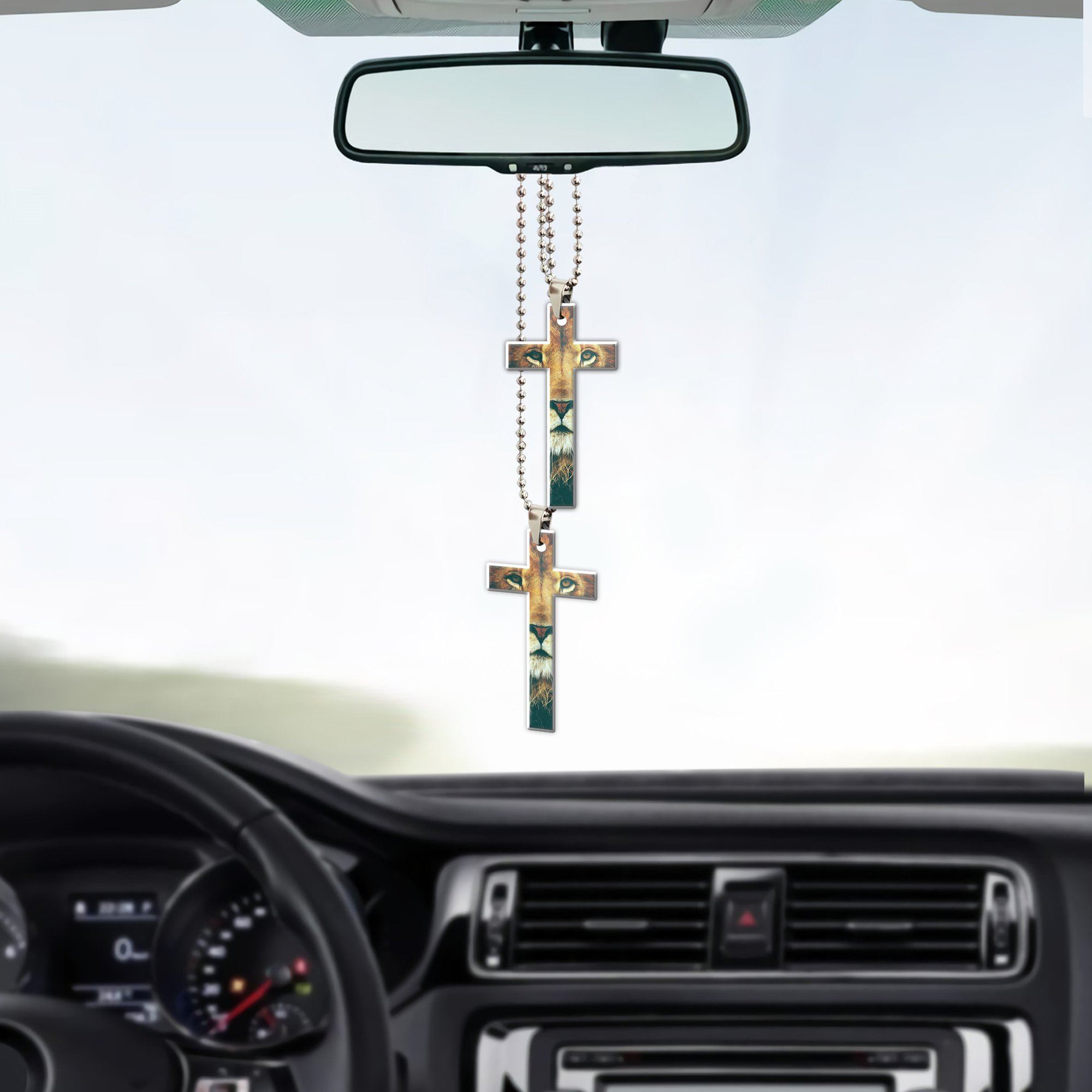 Gearhumans 3D Christian Cross With Lion Custom Car Hanging GO25052119 Car Hanging