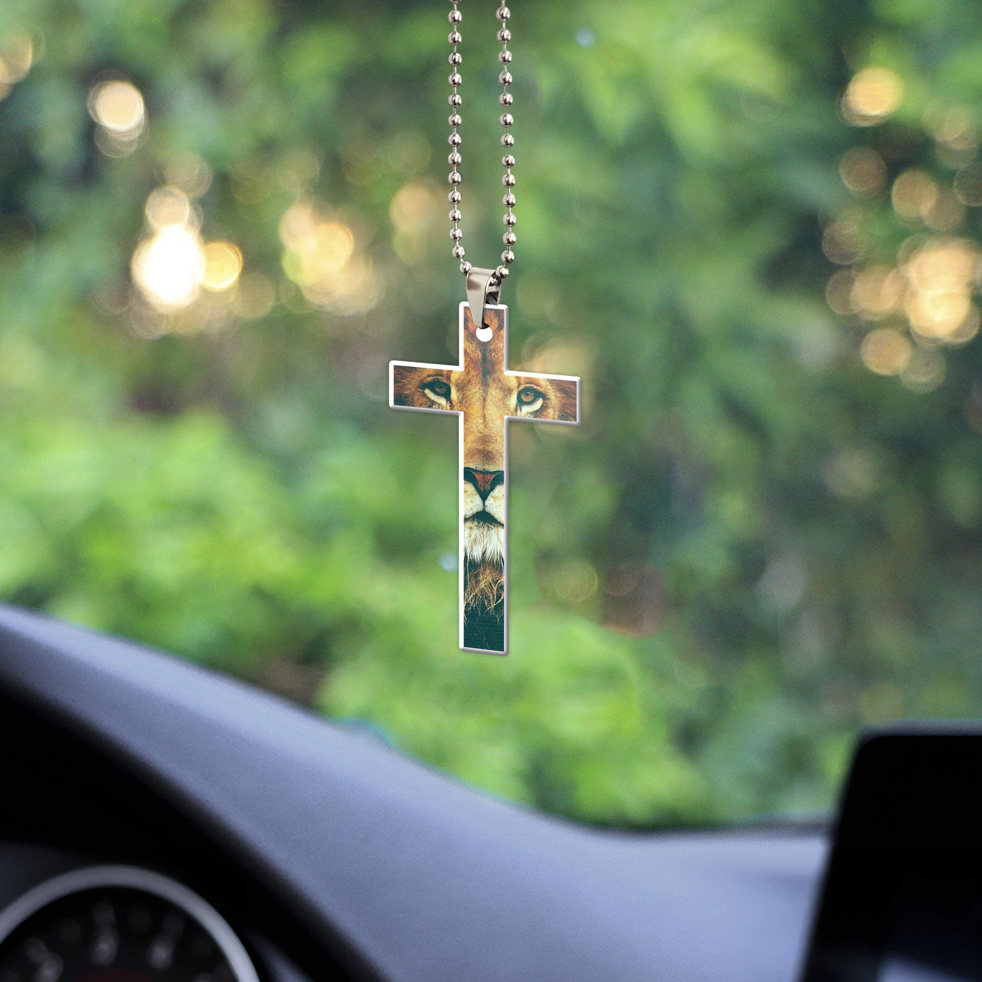 Gearhumans 3D Christian Cross With Lion Custom Car Hanging GO25052119 Car Hanging