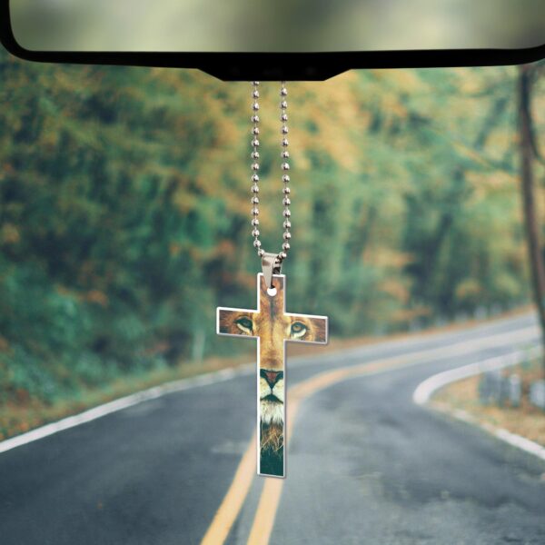 Gearhumans 3D Christian Cross With Lion Custom Car Hanging GO25052119 Car Hanging
