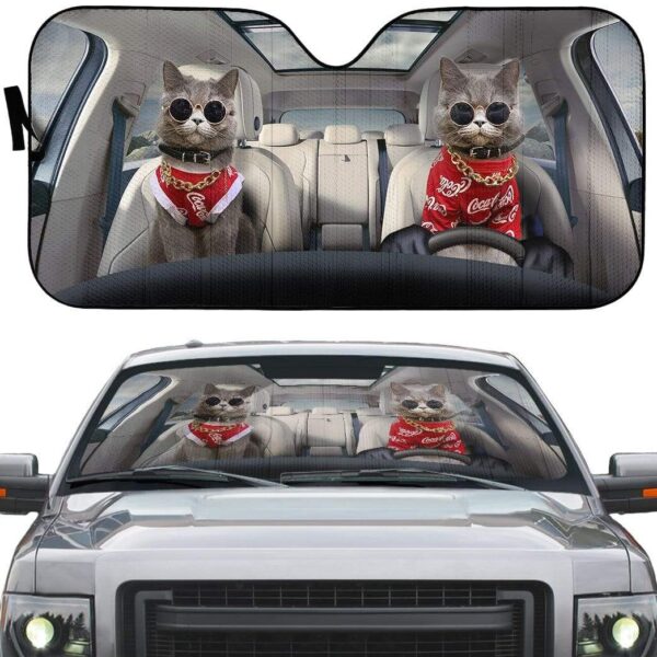 gearhumans 3D CocaCola Chartreux Cats Custom Car Auto Sunshade GV050614 Auto Sunshade