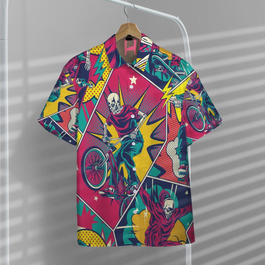Gearhumans 3D Comic Style Skull Riding Custom Hawaii Shirt GO12052119 Hawai Shirt