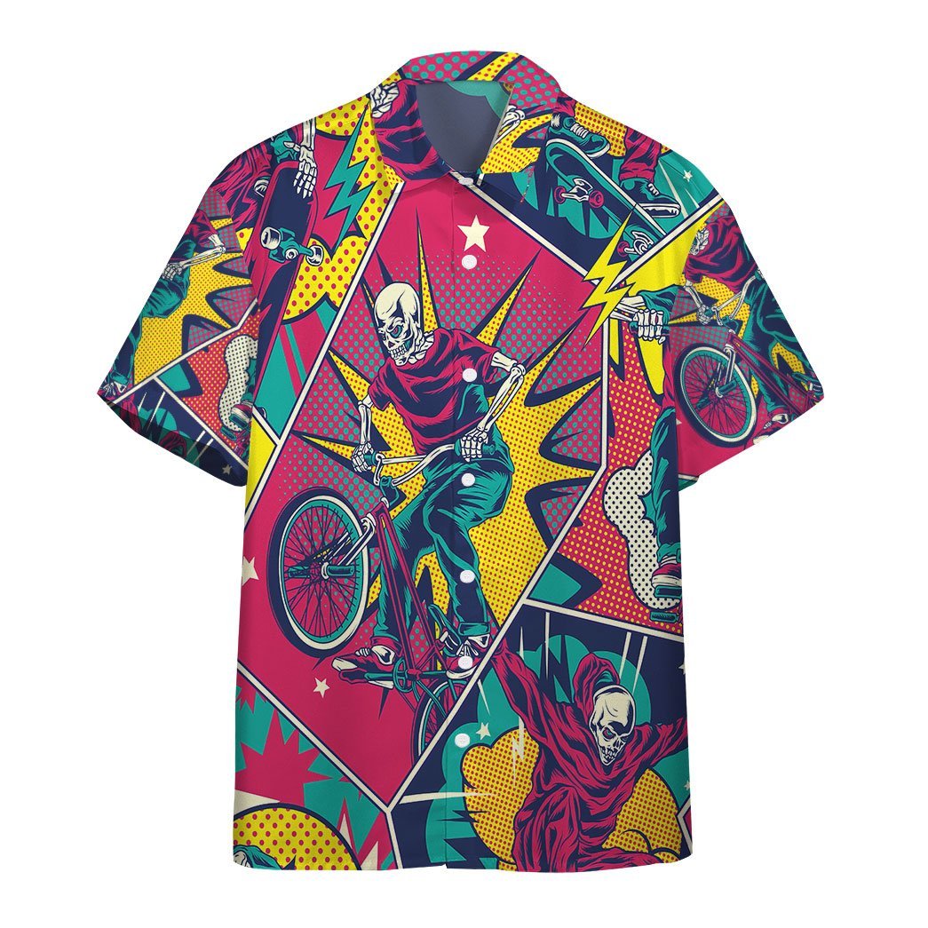 Gearhumans 3D Comic Style Skull Riding Custom Hawaii Shirt GO12052119 Hawai Shirt Short Sleeve Shirt S