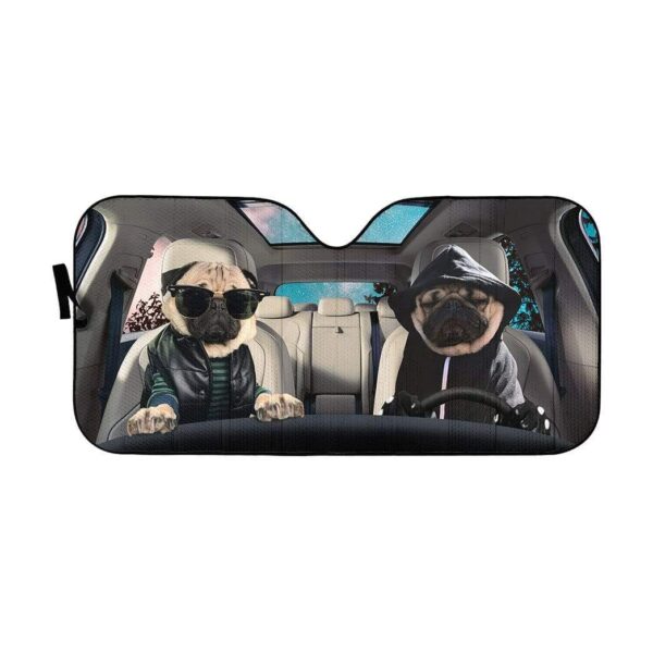 gearhumans 3D Cool Pug Couple Dogs Custom Car Auto Sunshade GV120623 Auto Sunshade 57''x27.5'' 