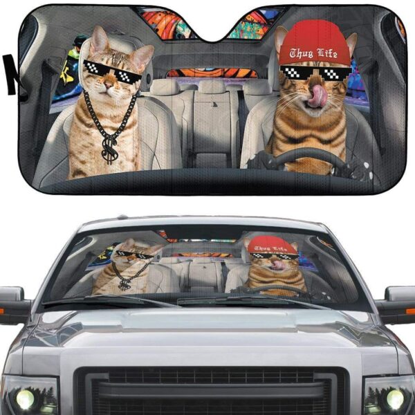 gearhumans 3D Couple Bengal Cat Custom Car Auto Sunshade GV300716 Auto Sunshade