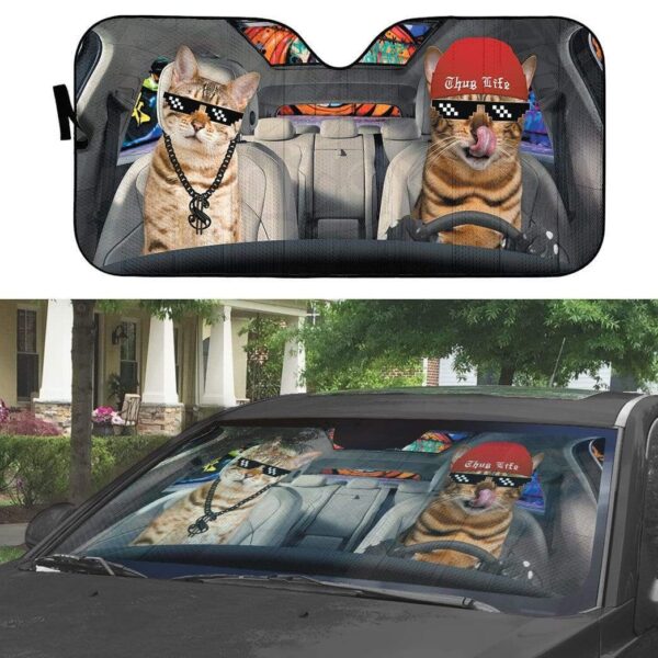 gearhumans 3D Couple Bengal Cat Custom Car Auto Sunshade GV300716 Auto Sunshade 
