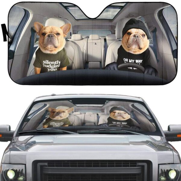 gearhumans 3D Couple Bulldogs Custom Car Auto Sunshade GV050616 Auto Sunshade