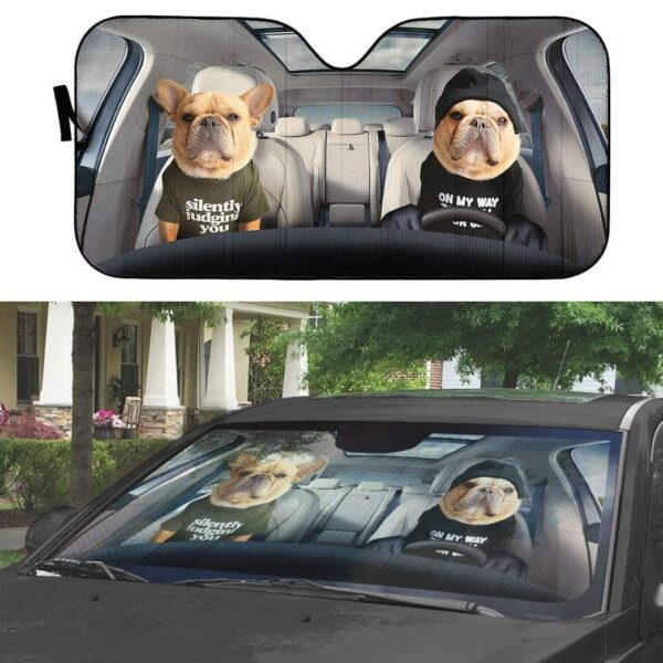 gearhumans 3D Couple Bulldogs Custom Car Auto Sunshade GV050616 Auto Sunshade 