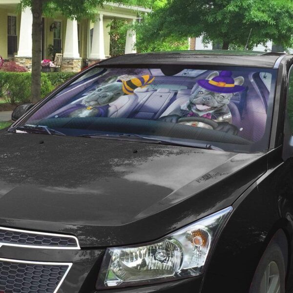 gearhumans 3D Couple Bulldogs Hallowen Custom Car Auto Sunshade GV030823 Auto Sunshade