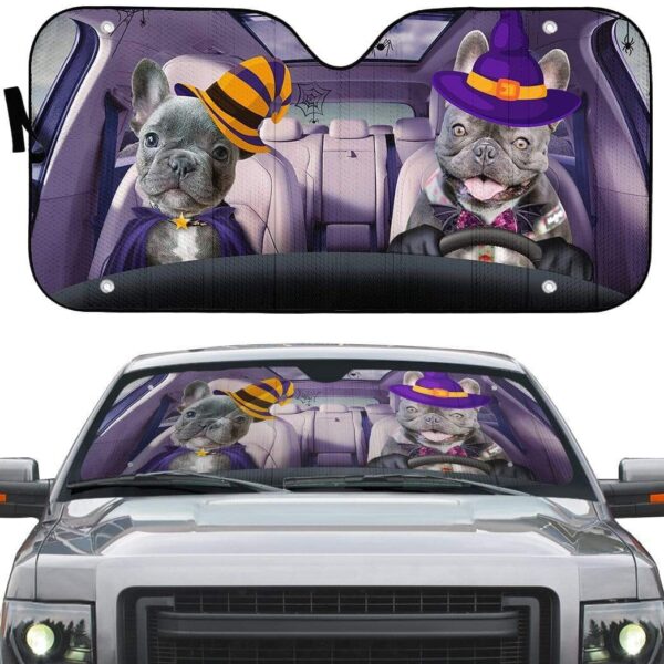 gearhumans 3D Couple Bulldogs Hallowen Custom Car Auto Sunshade GV030823 Auto Sunshade 