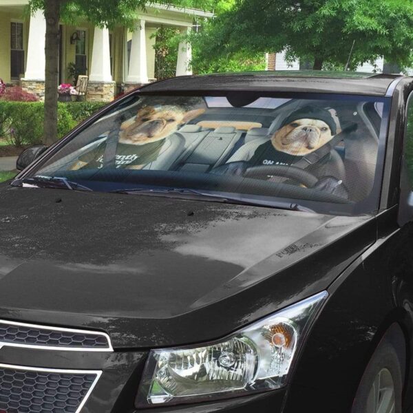 gearhumans 3D Couple Bulldogs In Car Custom Car Auto Sunshade GV18064 Auto Sunshade