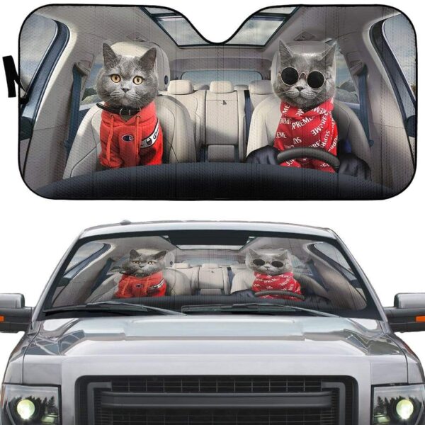 gearhumans 3D Couple Chartreux Cats Custom Car Auto Sunshade GV05067 Auto Sunshade