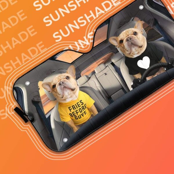 gearhumans 3D Couple Friend Bulldogs Custom Car Auto Sunshade GV10065 Auto Sunshade 