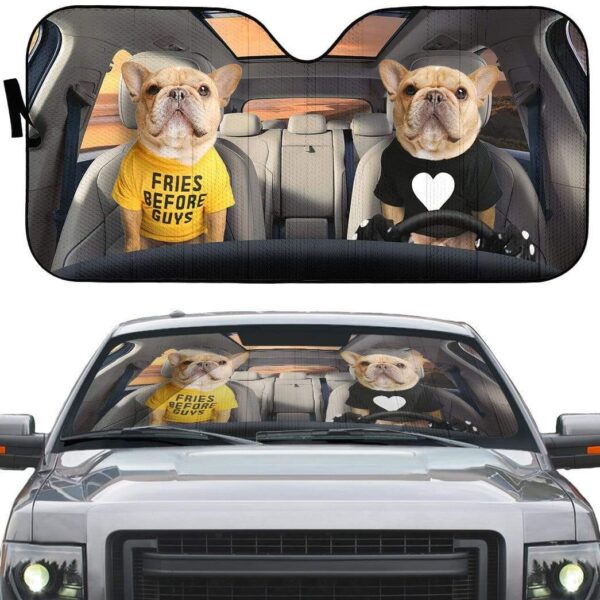 gearhumans 3D Couple Friend Bulldogs Custom Car Auto Sunshade GV10065 Auto Sunshade