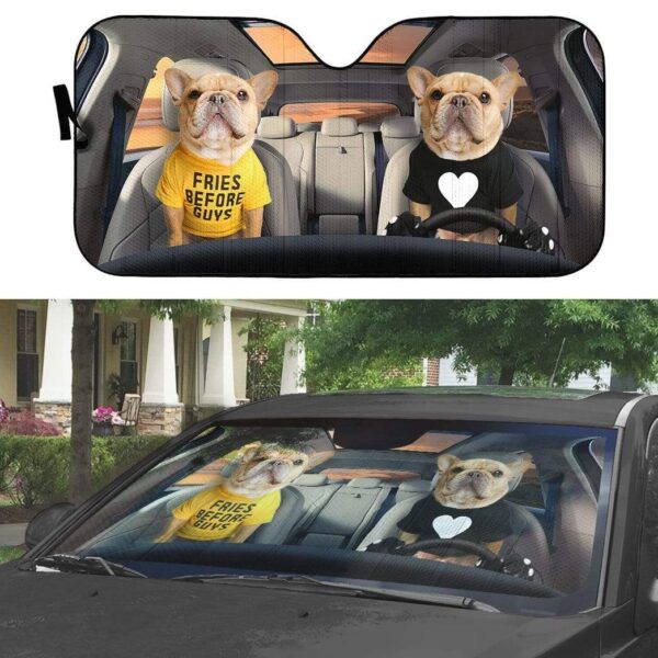 gearhumans 3D Couple Friend Bulldogs Custom Car Auto Sunshade GV10065 Auto Sunshade 