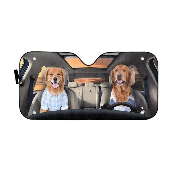 gearhumans 3D Couple Friend Golden Retrievers Custom Car Auto Sunshade GV10063 Auto Sunshade 57''x27.5'' 