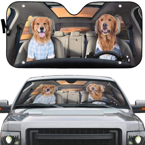 gearhumans 3D Couple Friend Golden Retrievers Custom Car Auto Sunshade GV10063 Auto Sunshade