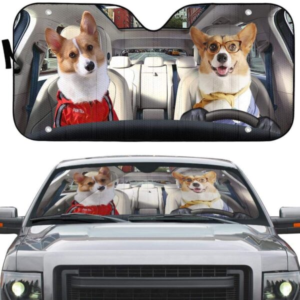 gearhumans 3D Couple Friend Pembroke Welsh Corgi Dogs Custom Car Auto Sunshade GV26067 Auto Sunshade