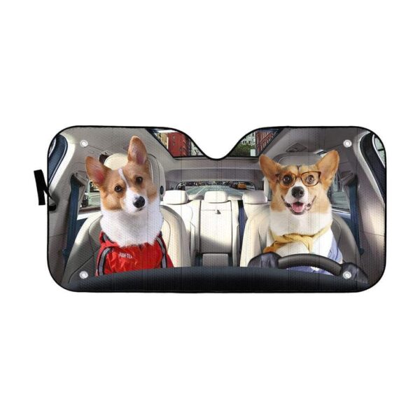 gearhumans 3D Couple Friend Pembroke Welsh Corgi Dogs Custom Car Auto Sunshade GV26067 Auto Sunshade 57''x27.5'' 