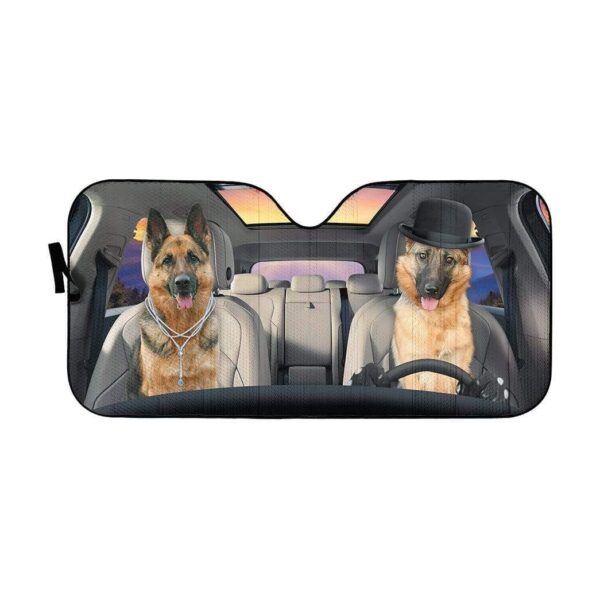 gearhumans 3D Couple German Shepherd Dog Custom Car Auto Sunshade GV14074 Auto Sunshade 57''x27.5'' 