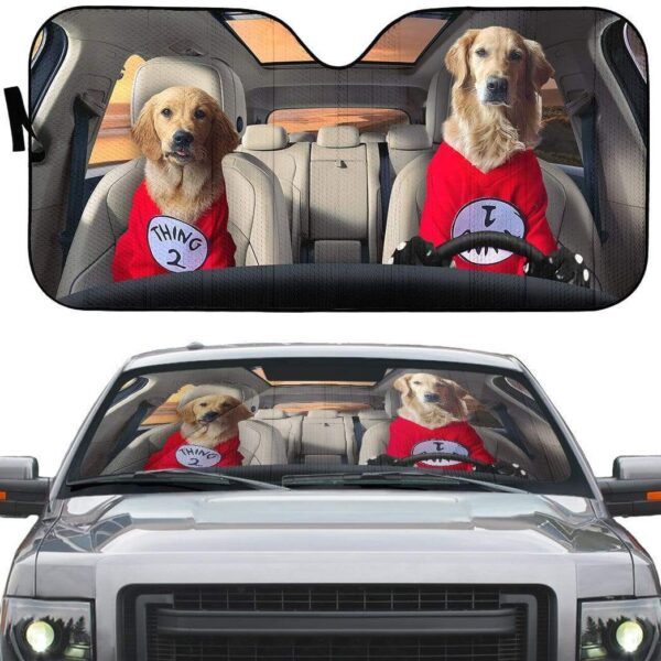 gearhumans 3D Couple Golden Retrievers Custom Car Auto Sunshade GV08064 Auto Sunshade