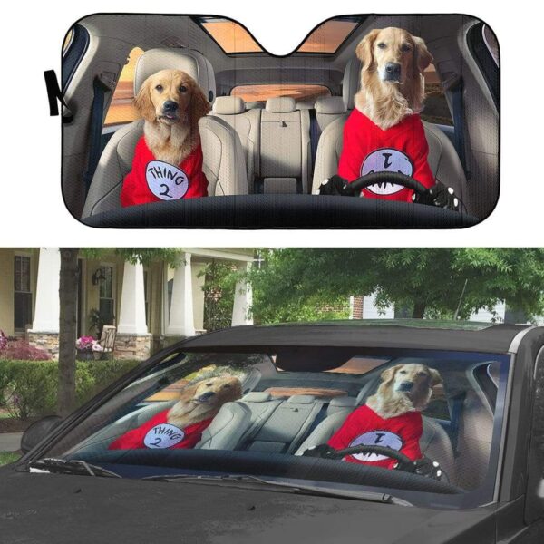 gearhumans 3D Couple Golden Retrievers Custom Car Auto Sunshade GV08064 Auto Sunshade 
