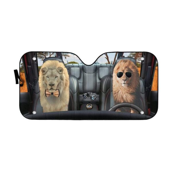 gearhumans 3D Couple Lion Custom Car Auto Sunshade GV07071 Auto Sunshade 57''x27.5'' 
