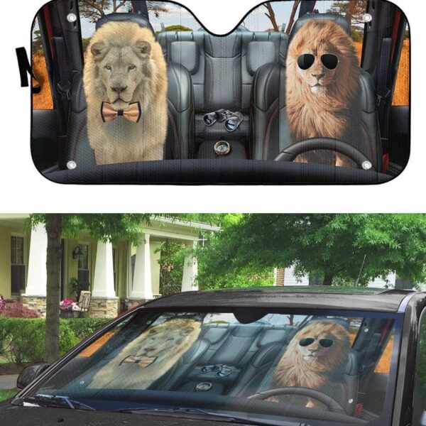 gearhumans 3D Couple Lion Custom Car Auto Sunshade GV07071 Auto Sunshade 