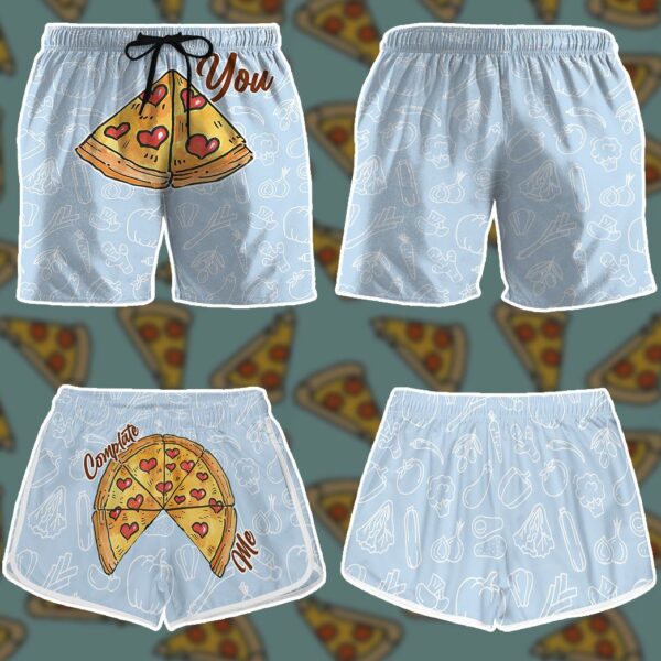 Gearhumans 3D Couple Matching Pizza You Complete Me Custom Beach Shorts Swim Trunk GW02062121 Men Shorts 